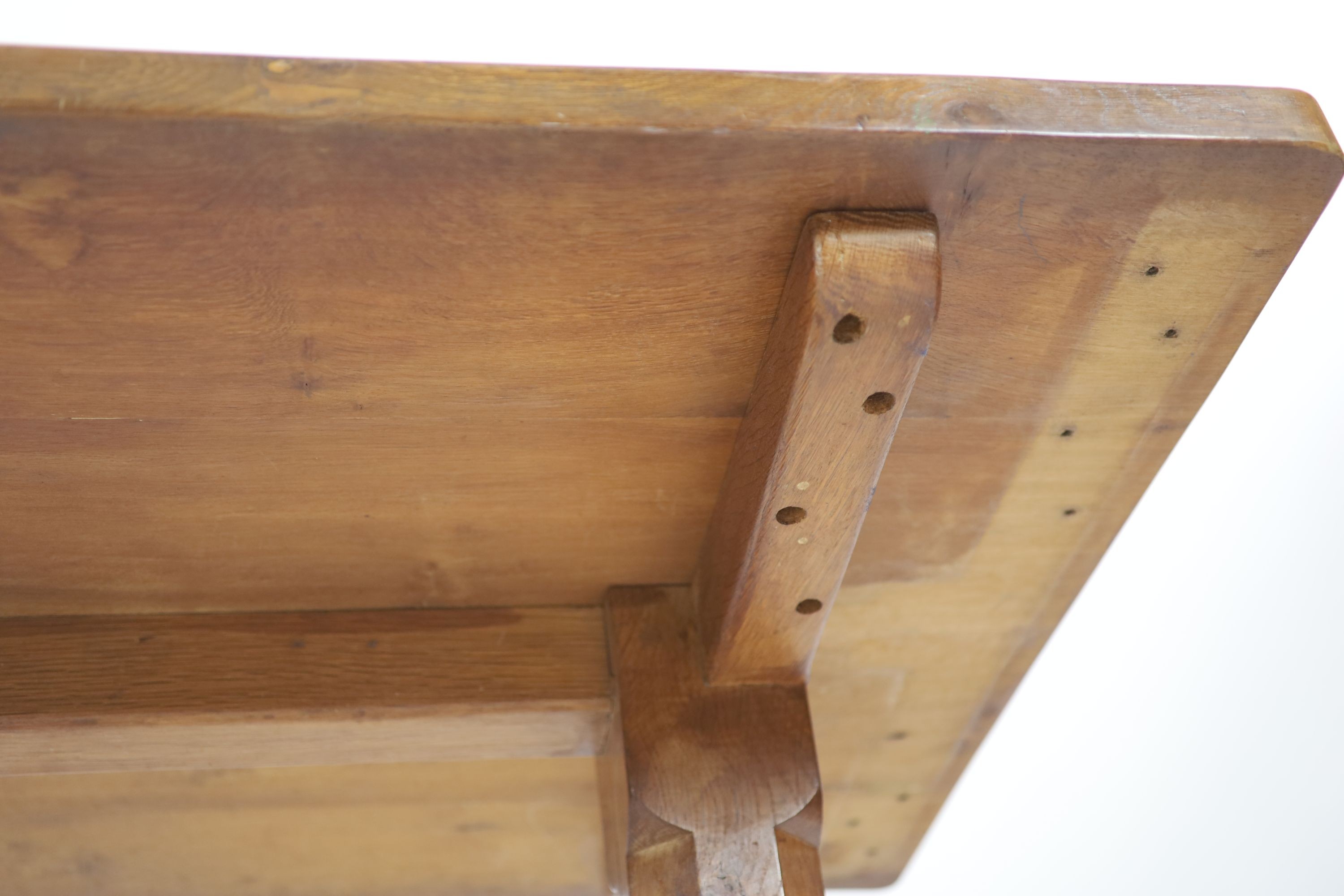 A Robert Thompson Mouseman adzed oak refectory table, W.180cm D.86cm H.74cm